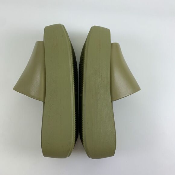 Anthropologie Leather High Platform Wedge Sandal Green Slip On Womens 38 US 7.5 - Picture 13 of 15